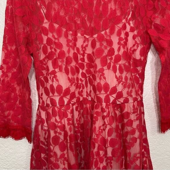 Free People Floral Mesh Lace Dress Red Size 6 - Picture 8 of 15